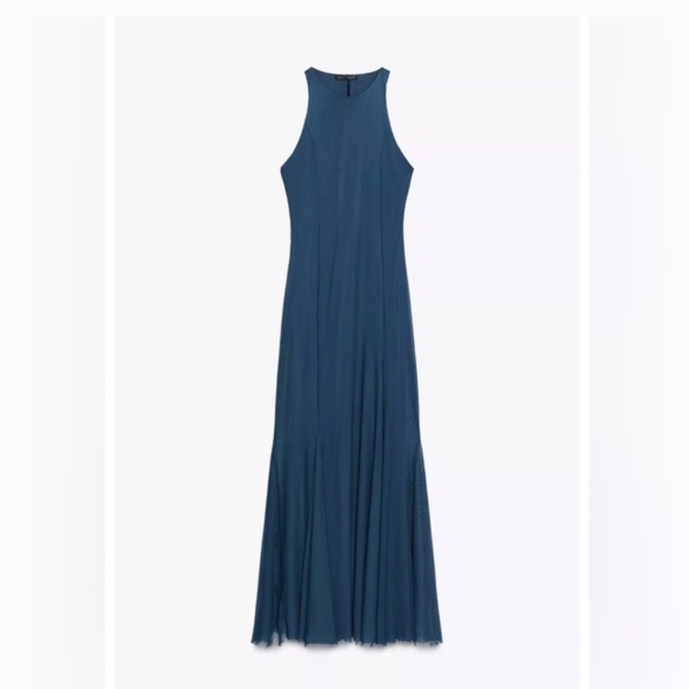 Zara NWT long tulle godet midi dress blue 5039/830 - Picture 3 of 7